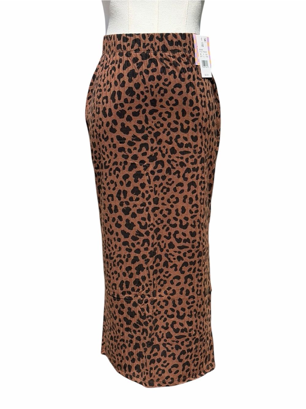 Ascot + Hart Midi Skirt Women’s XS Brown Black Leopard Ribbed Side Slit NWT